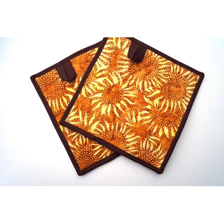 Batik Fabric Quilted Holders Set in Yellow and Orange