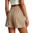 thumbnail image 5 of Sport Shorts Women Cotton New Summer Loose Shorts for Women Fashion Ruffle Elastic Waist Casual Shorts with Pocket Wide Leg Daily Versatile Shorts Khaki XXL, 5 of 7