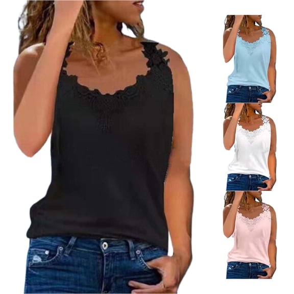 XIAONU Lace Floral Tank Top for Women Sleeveless V Neck Casual Tops