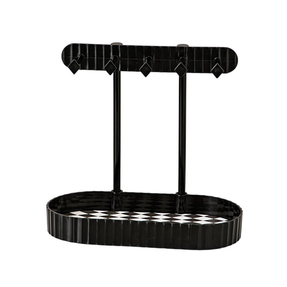 Tabletop Key Holder Stand with Jewelry Tray, Metal Key Rack and Necklace Display Stand with 5 Hooks, Ring Holder and Earring Organizer for Home Entryway, Valet Tray for Daily Essentials