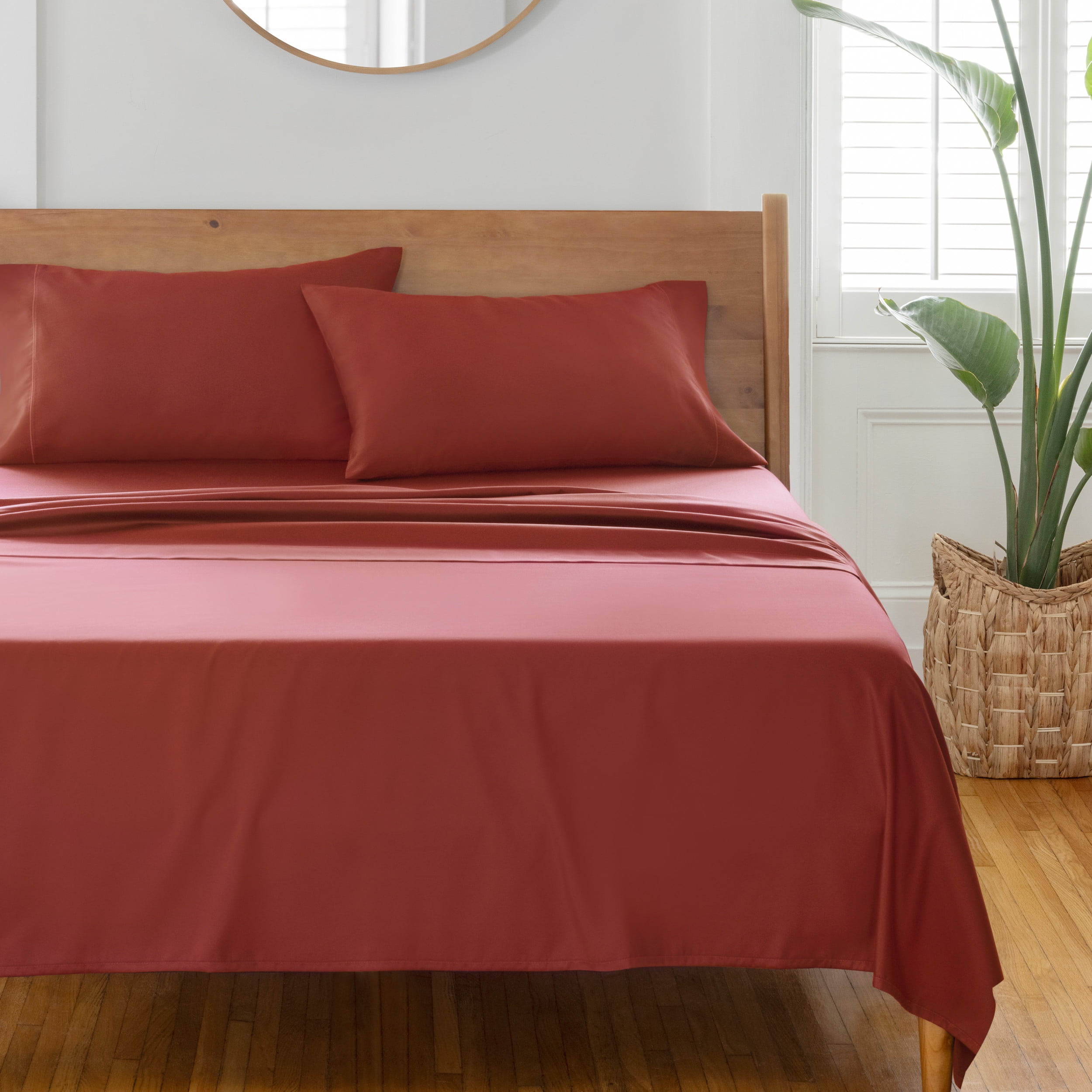 Better Homes & Gardens 400 Thread Count Hygro Cotton Bed Sheet Set, Queen, Rusty Brick