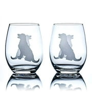 Golden Retriever Stemless Wine Glasses (Set of 2) | Unique for Dog Lovers | Hand Etched with Breed Name on Bottom