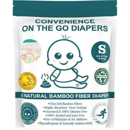 Little Toes On The Go Natural Disposable Bamboo Viscose Diapers, 3 Count Size 1 S