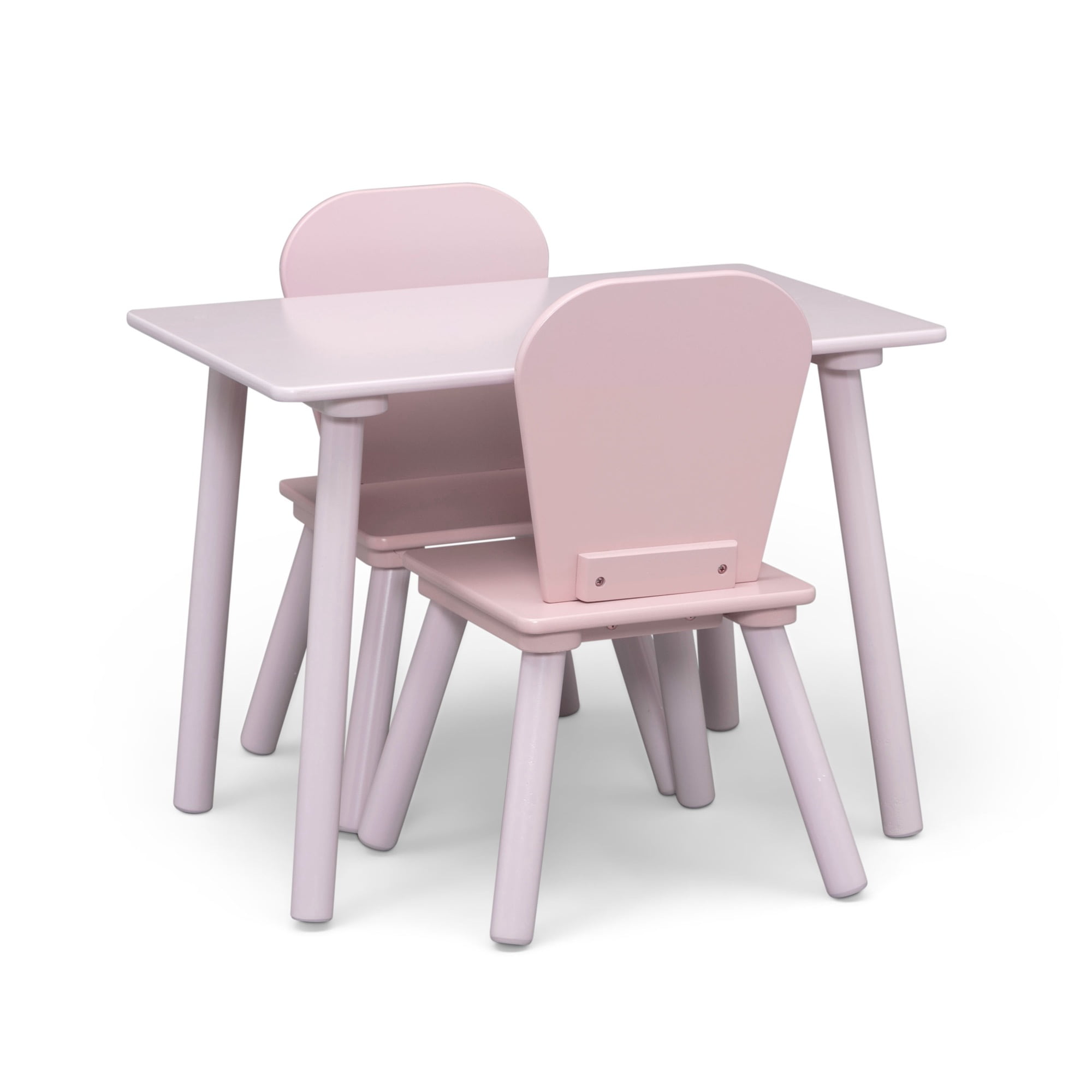 Delta Children 4-Piece Toddler Playroom Set – Includes Play Table, 2 Chairs and 6 Bin Toy Organizer with Reusable Vinyl Cling Stickers, Light Pink/Dark Pink