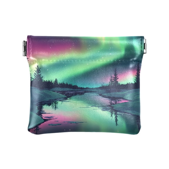 JIALIOU Leather Coin Purse Pouch No Zipper Small Snow Aurora Makeup Bag for Women Men Cosmetics Jewelry 4.3x3.7 inch