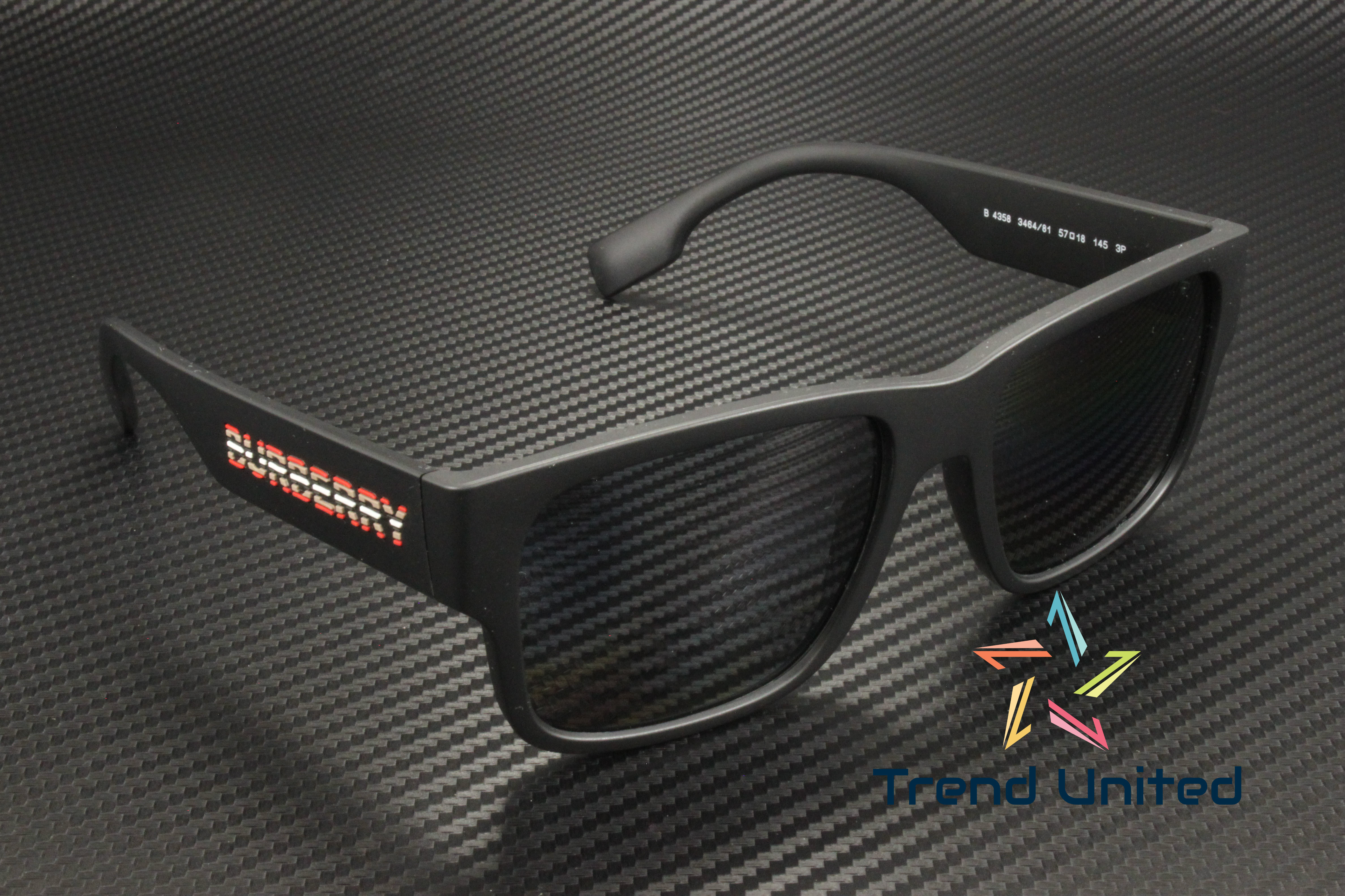Burberry BE4358 346481 57mm Square Sunglasses Men's Black