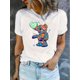 thumbnail image 1 of 1pc Women'S Fashion Casual Crew Neck T-Shirt with Lightning Heart Bear Print, Polyester Knit Fabric, Medium Stretch, Animal Pattern, All-Season Comfort Fit, 1 of 6
