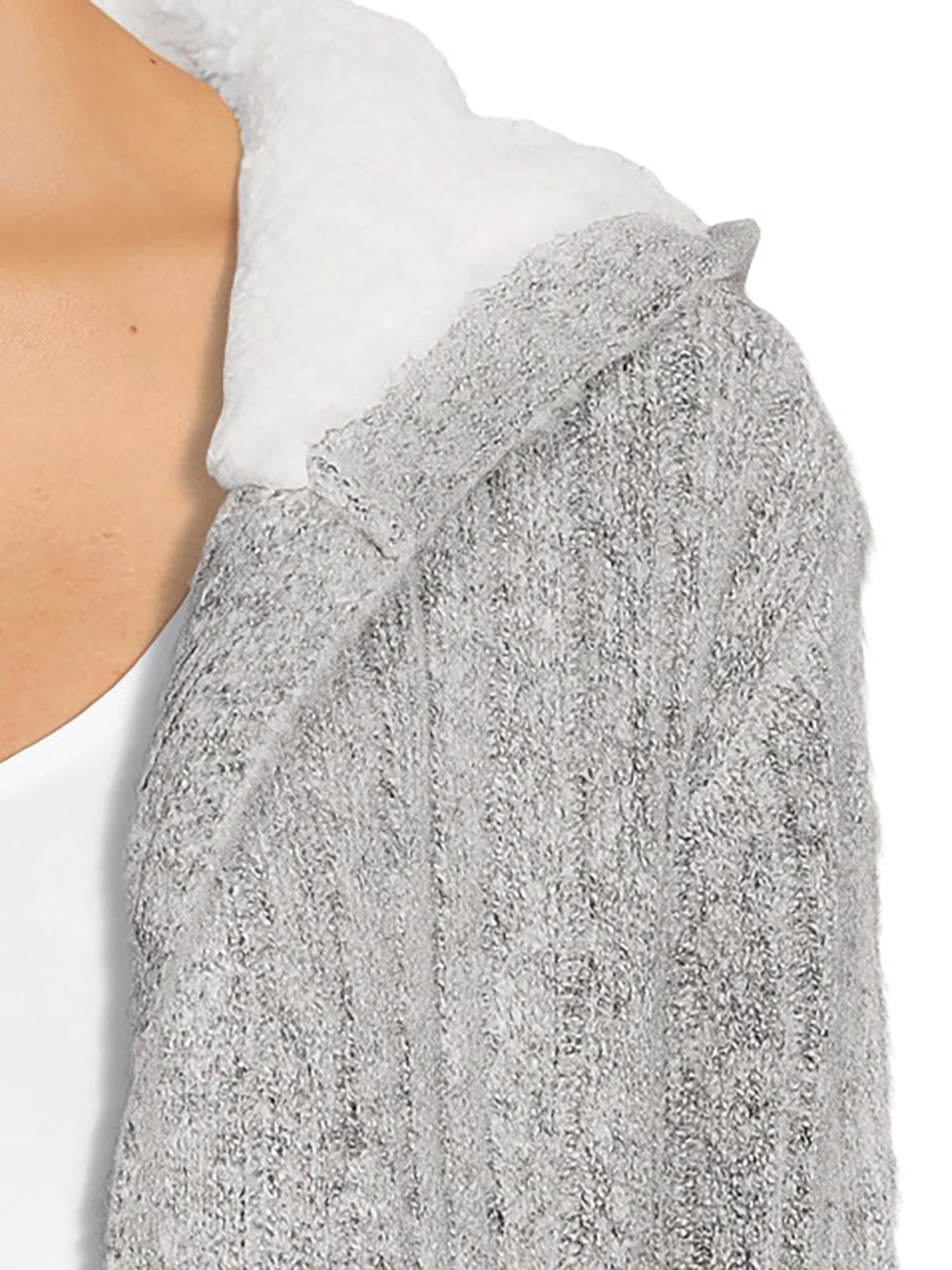Almost Famous Women's Faux Sherpa Cardigan Sweater with Hood - Walmart.com