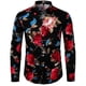 thumbnail image 4 of Camisas estampadas con flores rosas estilo retro estilo hipster para hombre, camisas casuales ajustadas de manga larga, elásticas, blusas con botones para hombre, 4 of 5
