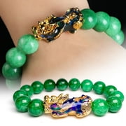 LZNDEAL Jade Pixiu Abundance Protection Bracelet For Women Men 12Mm Round Beaded Elastic Hand Chain Jewelry Gift Fashion