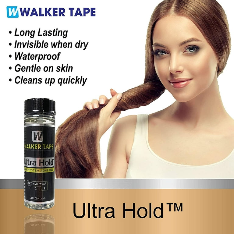 4oz Walker Solvent Hair Extension Tape Remover & Ultra Hold Wig Glue  Adhesive 1.4oz w/ Hair Clip & Brush Bundle Pack, Lace Wig Glue For Front Lace  Wig Waterproof