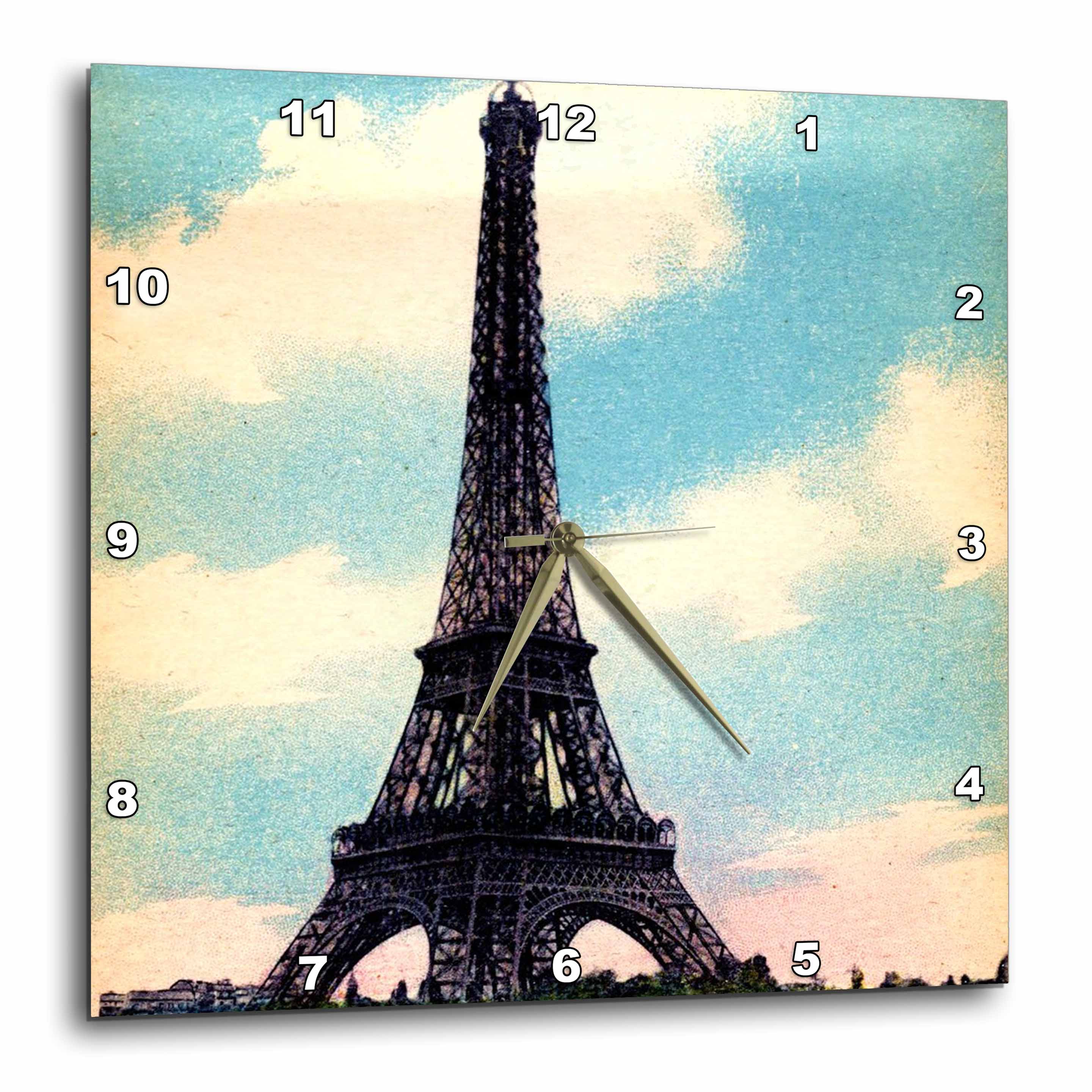 3dRose Gray Blue Eiffel Tower Wall Clock, 10 by 10inch