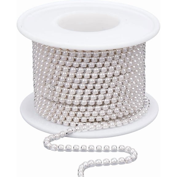 10 Yards/9.14m 2.5mm Pearl Chain Trim Flat Bead Chain Silver Round Plastic Pearl Applique Brass Claw Cup Beaded Craft Link Trim Accessories for DIY Clothing Sewing Jewelry Wedding Party Decor grey