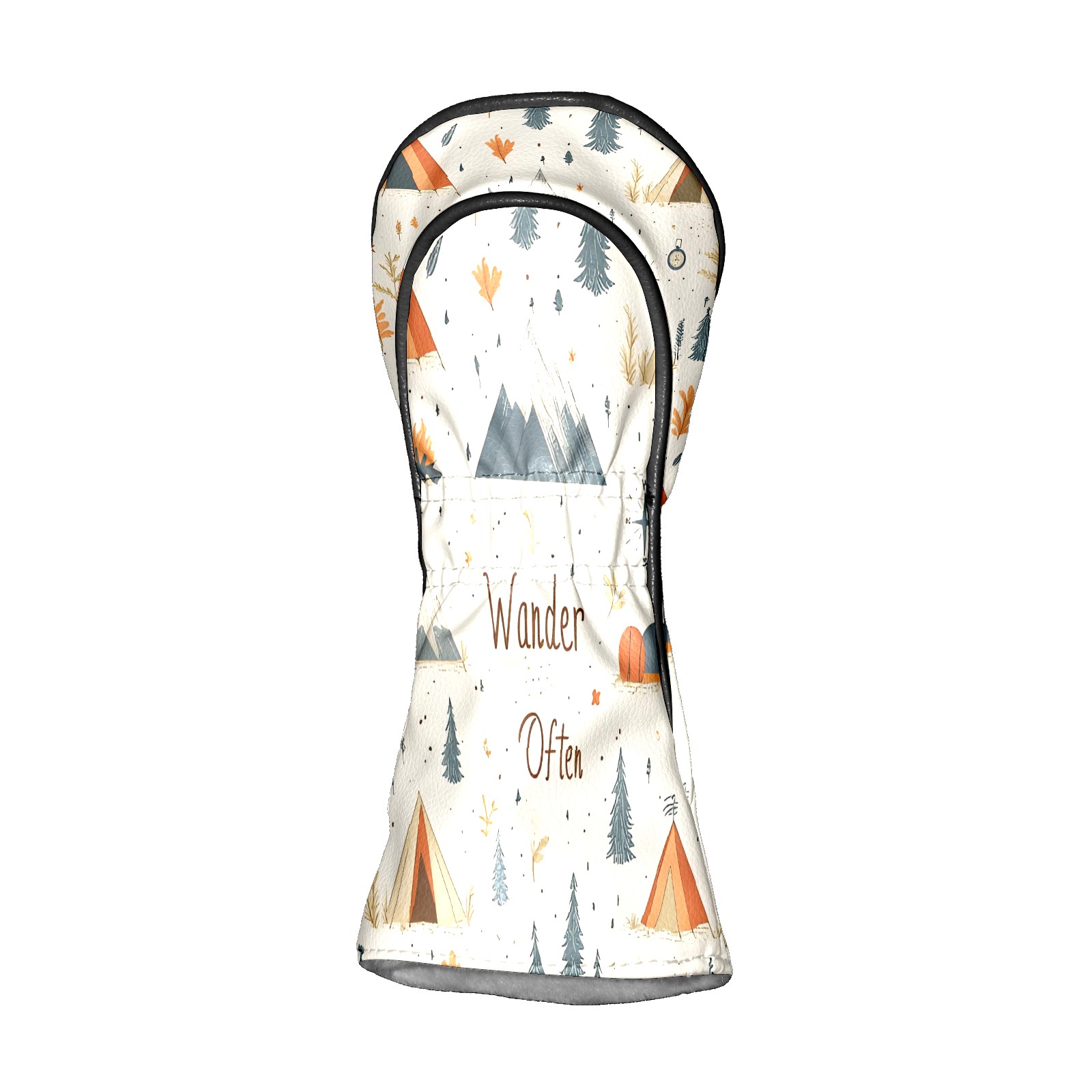 Golf Club Covers, Beige Camping Wander Premium PU Leather Driver Hybrid Putter Head Covers with Velvet Lining, Waterproof Golf Gifts for Men Women