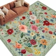 thumbnail image 2 of Sage Green Floral Area Rug 6x9 FT, Non Slip Living Room Throw Carpet, Spring Flowers Leaves Farmhouse Washable Soft Large Floor Carpet Non-Shedding Rug for Bedroom Dining Room Play Room, 2 of 9