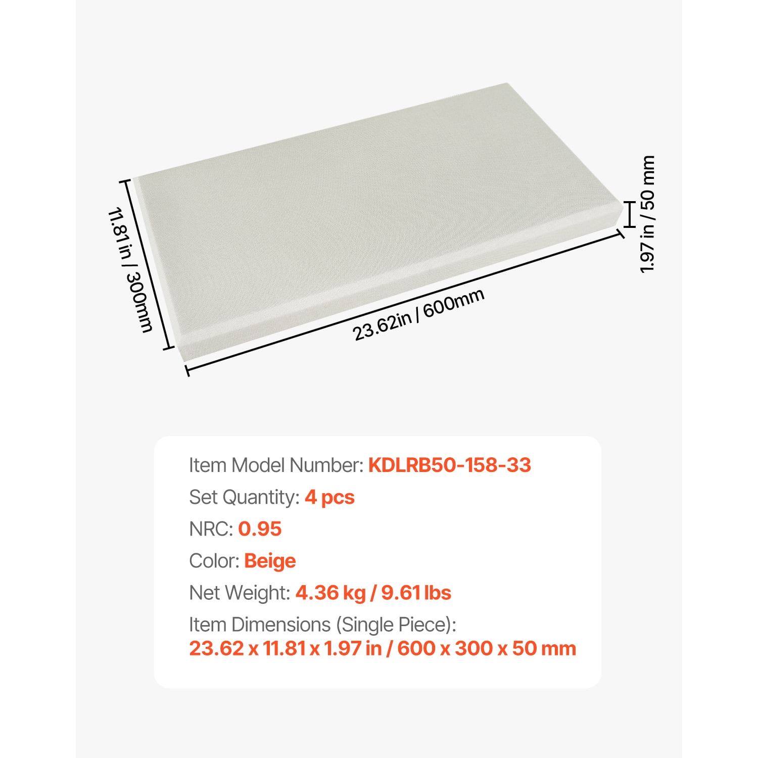 KFFKFF Quartet of Acoustic Panels, Fiberglass Sound Dampening Panels of 2 inch Thickness, 23.6 x 11.8 inch Dimensions, Self-stick Noise Reduction Wall Boards, Suitable for Studios, Office, Home