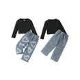 thumbnail image 2 of Suealasg 2pcs Little Girl Long Pants Set Solid Color Long Sleeve Crew Neck Pullover Heart Pattern Denim Trousers 1T 2T 3T 4T 5T  Kids Casual Summer Outfits, 2 of 8