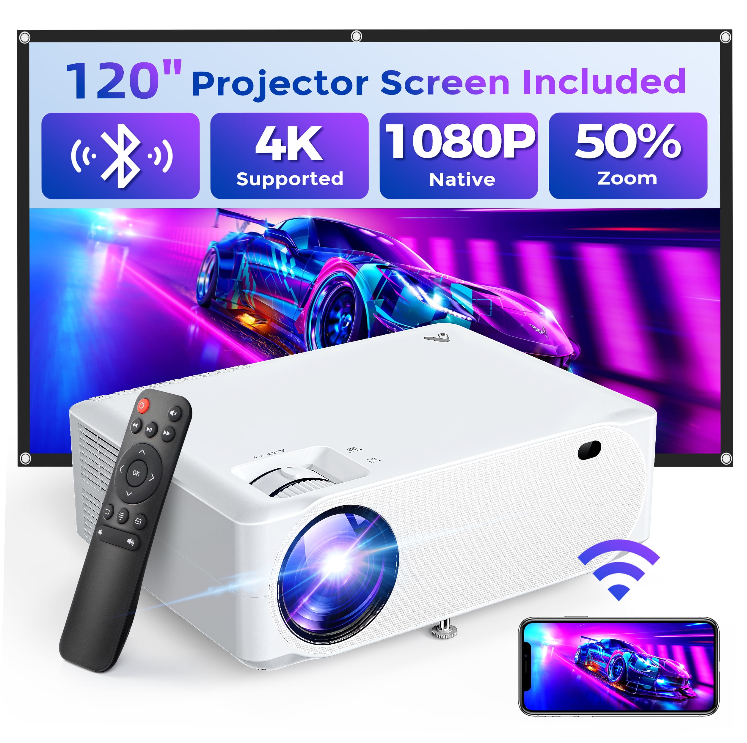 5G WiFi Bluetooth Projector, Acrojoy Native 1080P Video Projector with 400