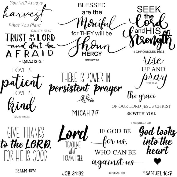 12 Pieces Bible Verse Wall Decals Scripture Wall Art Inspirational Quotes Christian Wall Decals Religious Peel and Stick Motivational Wall Decal for Bedroom Living Room (Classic Style)