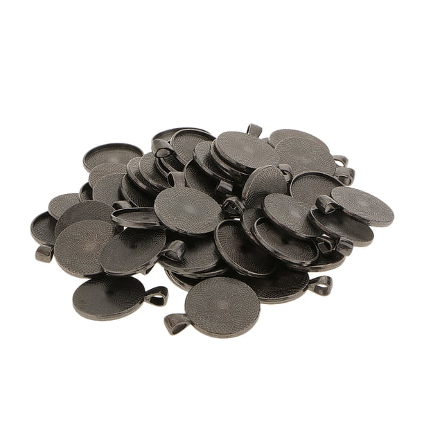 Paquete de 50 bandejas metálicas para colgantes con base de cabujón en blanco para joyería de 1 pulgada Negro
