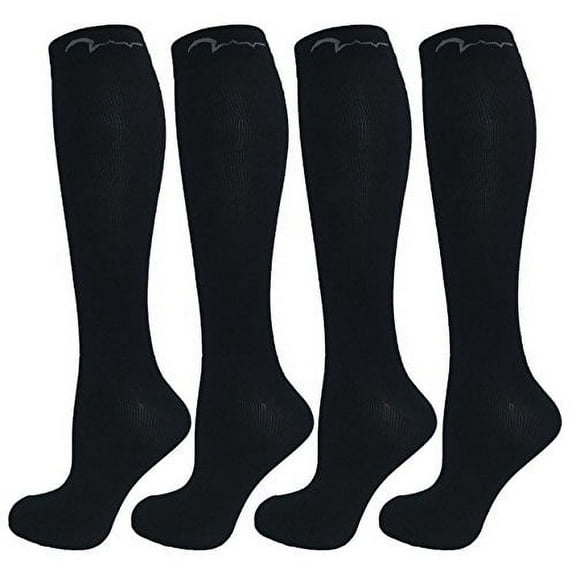 4 Pair All Black Small/Medium Extra Soft Compression Socks for Women and Men, Moderate/Medium Graduated Compression 15-20 mmHg. Therapeutic, Occupational, Travel & Flight Knee-High Socks. Black S/M