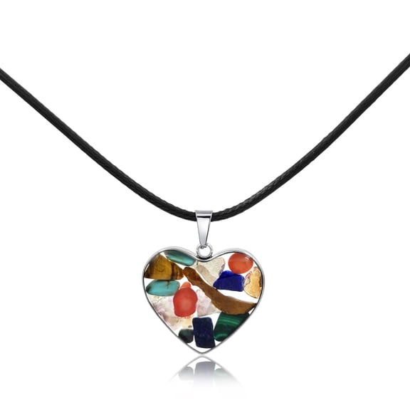 Besheek Rainbow Gemstone captured in Resin Heart Pendant Necklace