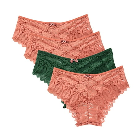 Womens Period Underwear 4 Pack Lace Underwear for Women Thongs Panties Ladies Lace Bikini Lightweight Breathable Lace Thong Panties Womens Boxers Briefs Underwear Orange XL