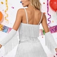 thumbnail image 4 of AWZXDE Women's Fashion Solid Color Sequin Latin Dance Top with Fringe Strapless Performance Clothing for Party Silver,L, 4 of 4