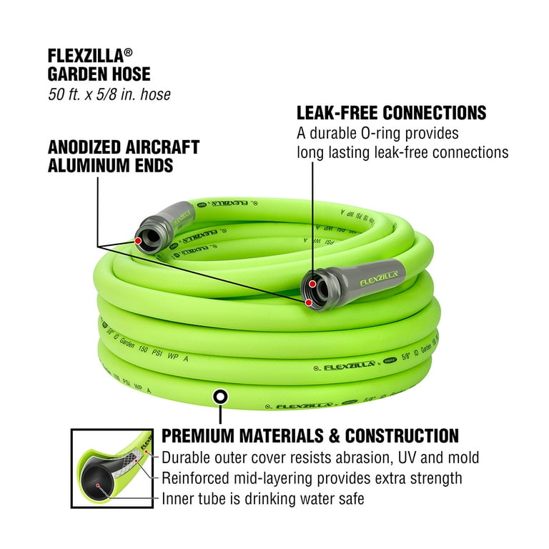 Flexzilla® Garden Hose, Flexible Hybrid Polymer, 5/8 x 50