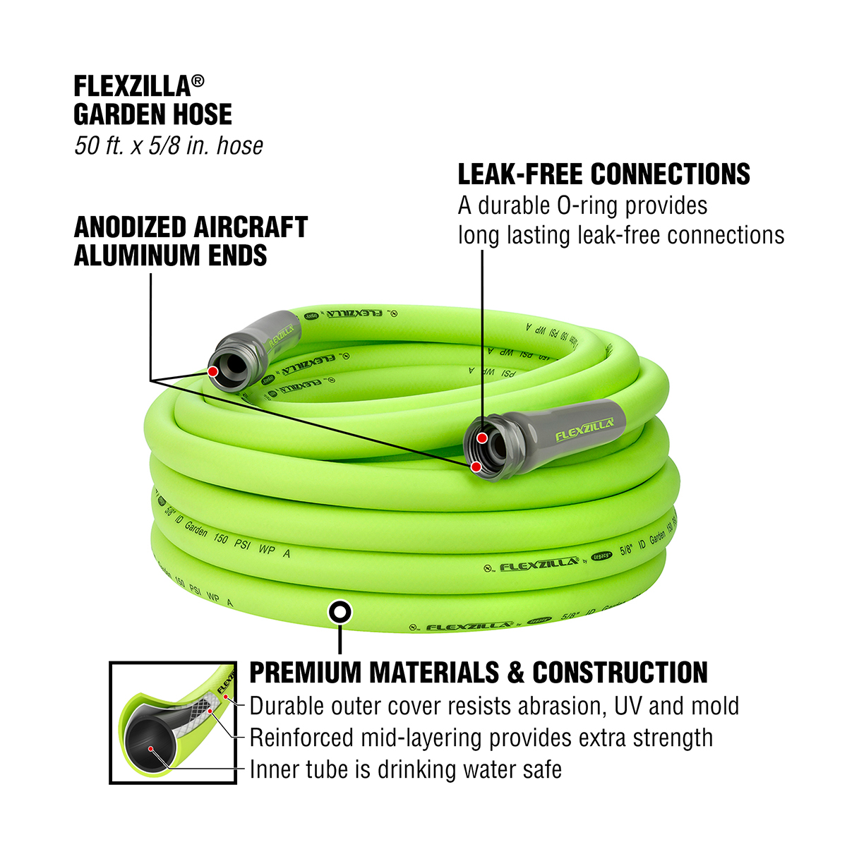 Flexzilla® Garden Hose, Flexible Hybrid Polymer, 5/8" x 50' - image 4 of 12