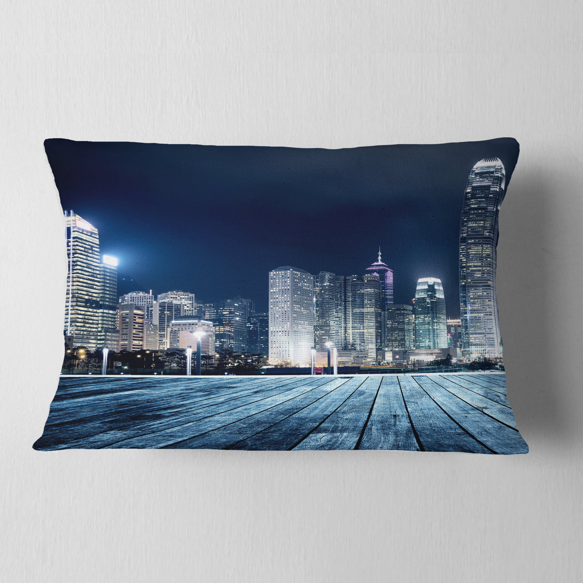 Designart Blue Hong Kong City Skyline - Cityscape Throw Pillow - 12x20
