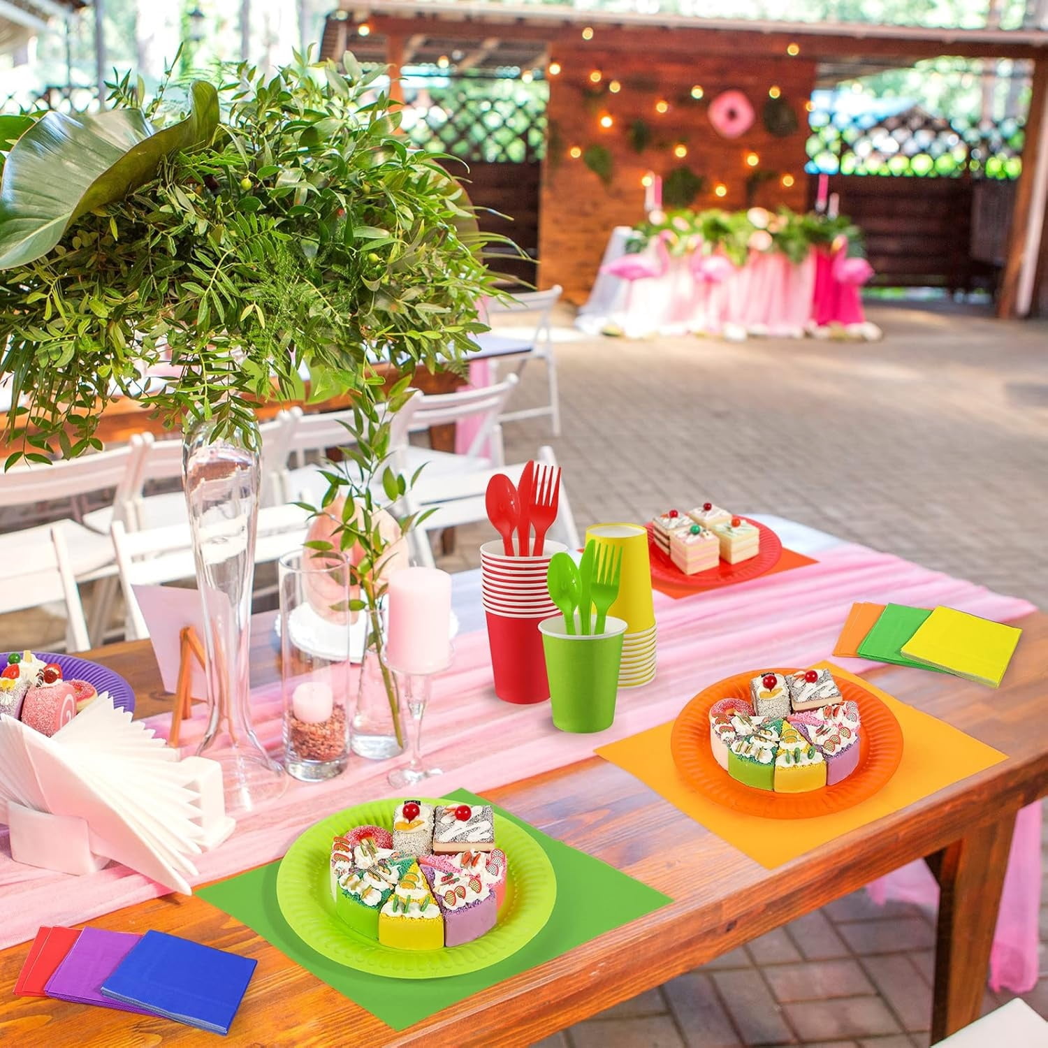 120 Pcs Colourful Paper Party Tableware Set, Boriyuan Rainbow Party Supplies Include 7" & 9" Paper Plates and 9oz Cups Napkins for Birthday Wedding Party Decorations, Serve 30 Guests