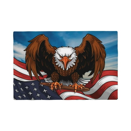 

Table Placemats Set of 4 - Cartoon Bald Eagle USA 12x18 In Faux Linen Double Heat Resistant Place Mats Cloth Indoor/Outdoor Placemats Washable Table Mats for Dining Kitchen Party