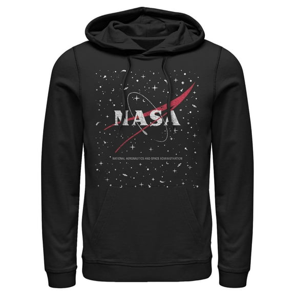 Men's NASA Circle Distressed Space Logo  Pull Over Hoodie Black 2X Large