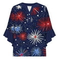 thumbnail image 6 of Feancey Womens 4th of July Shirts Dressy Trendy Ruffled 3/4 Sleeve Blouse American Flag Novelty Print Henley Shirt Loose Fit Casual Button V Neck Tops Multicolor S, 6 of 6