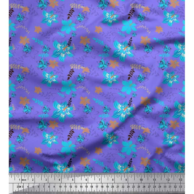 Soimoi polyester Crepe Fabric Leaves & Floral Printed Fabric 1 Yard 42 Inch Wide