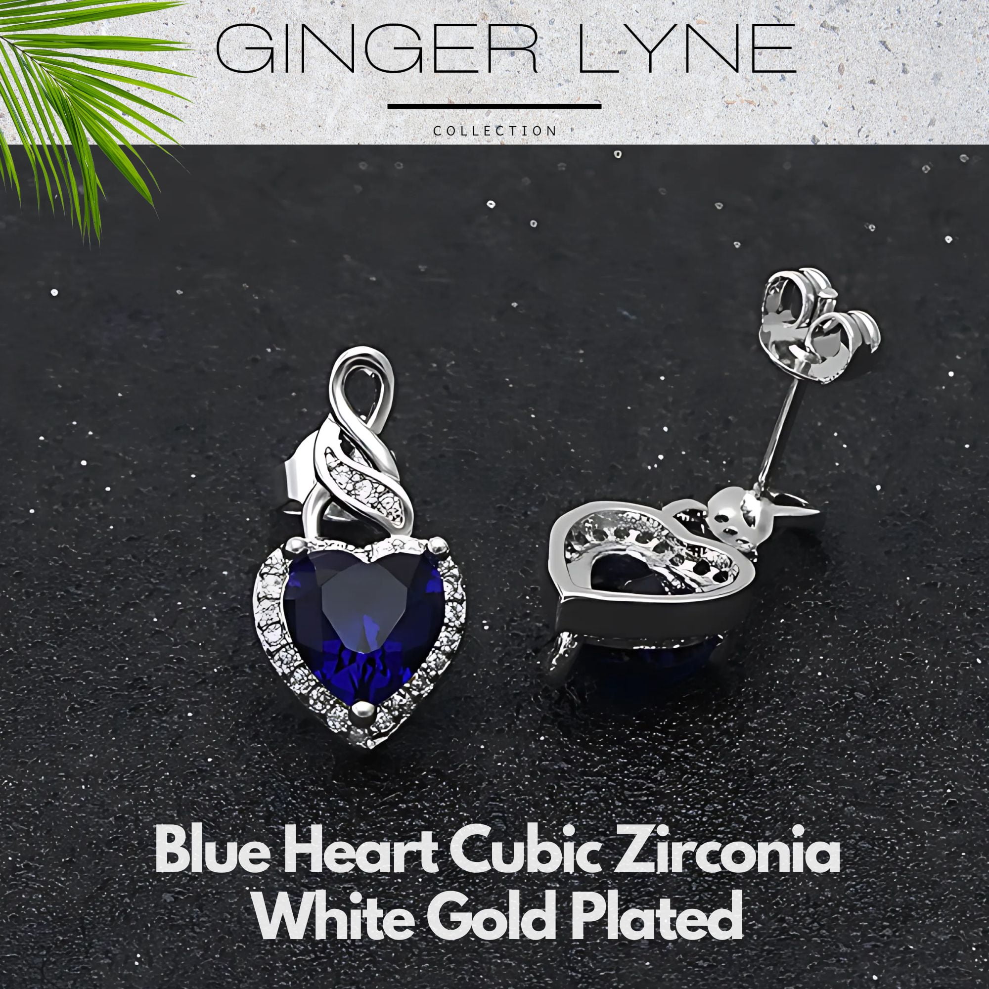 Heart Shape Blue Cz Drop Stud Earrings Womens Ginger Lyne Collection