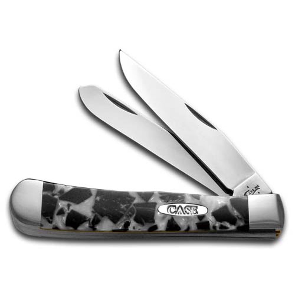 Case xx Chipped White Pearl and Black Pearl Corelon Trapper Stainless