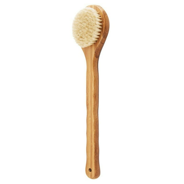 SOOSI 33CM Natural Wooden Long Handle Bathing Bristle Brush Body Scrubber Massager Shower Skin Spa For Shower Cleaning