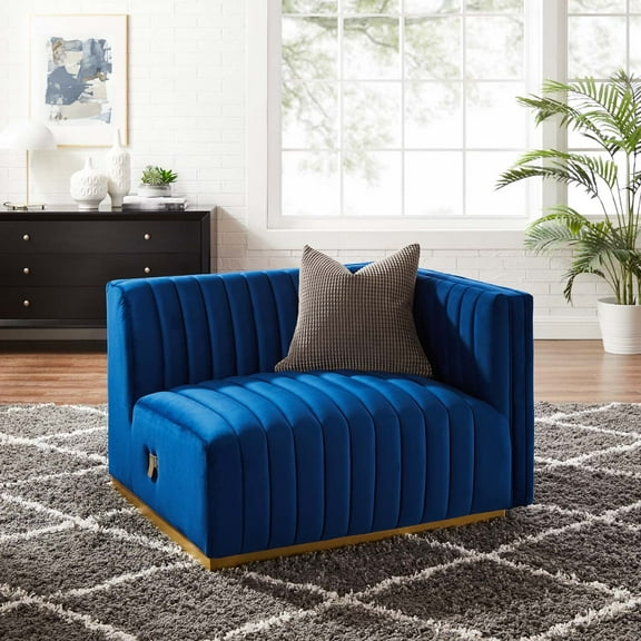 Modway Conjure Channel Tufted Performance Velvet Right-Arm Chair in Gold Navy