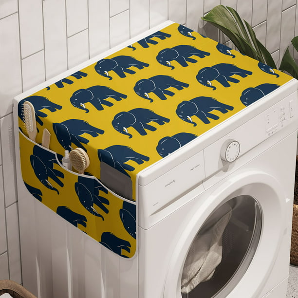 Animals Washing Machine Organizer, Blue Elephant Patterns African Style  Snouts and Horns, Anti-slip Fabric Top Cover for Washer and Dryer, Dark  Blue Earth Yellow, by Ambesonne 