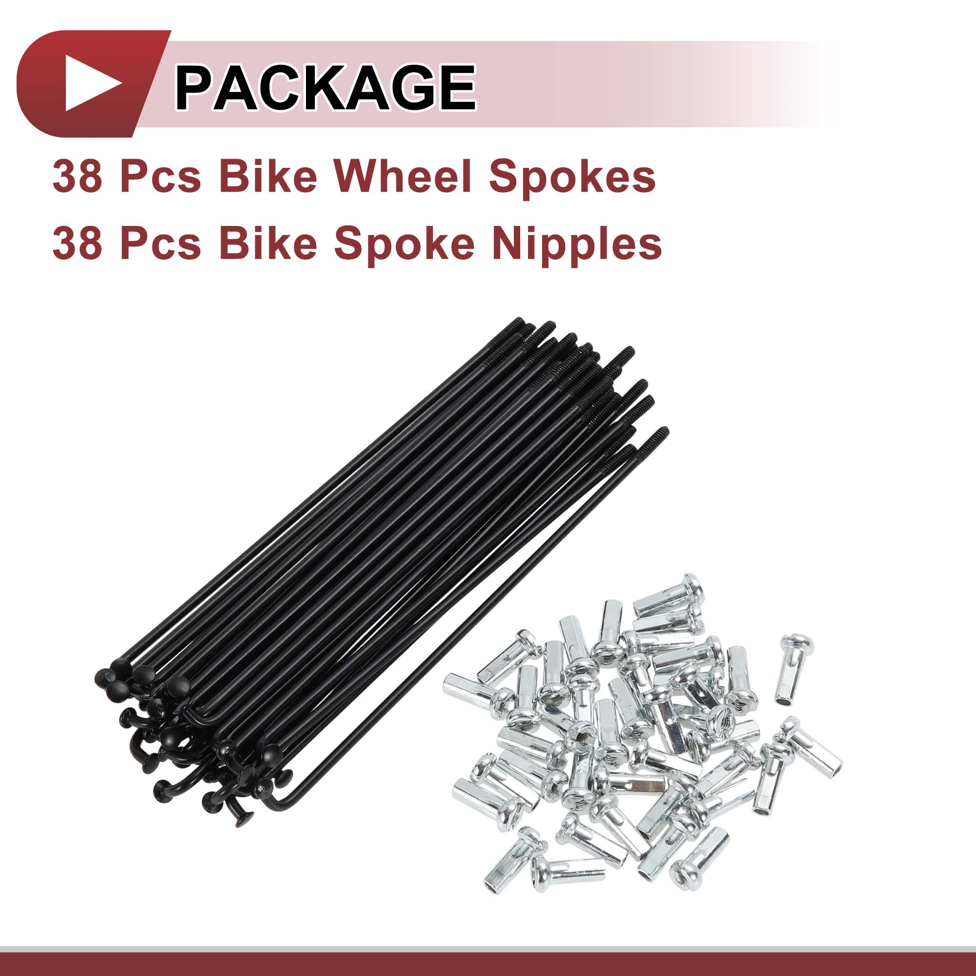 Unique Bargains 38Pcs 14G Bicycle Spoke Bike Wheel Spoke Carbon Steel Black 3.94"