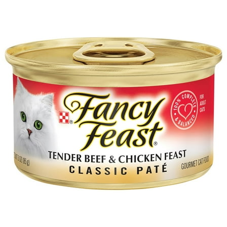 ( 4 Pack ) Fancy Feast Cat Food, Gourmet, Tender Beef & Chicken Classic Pate 3 Oz Cans