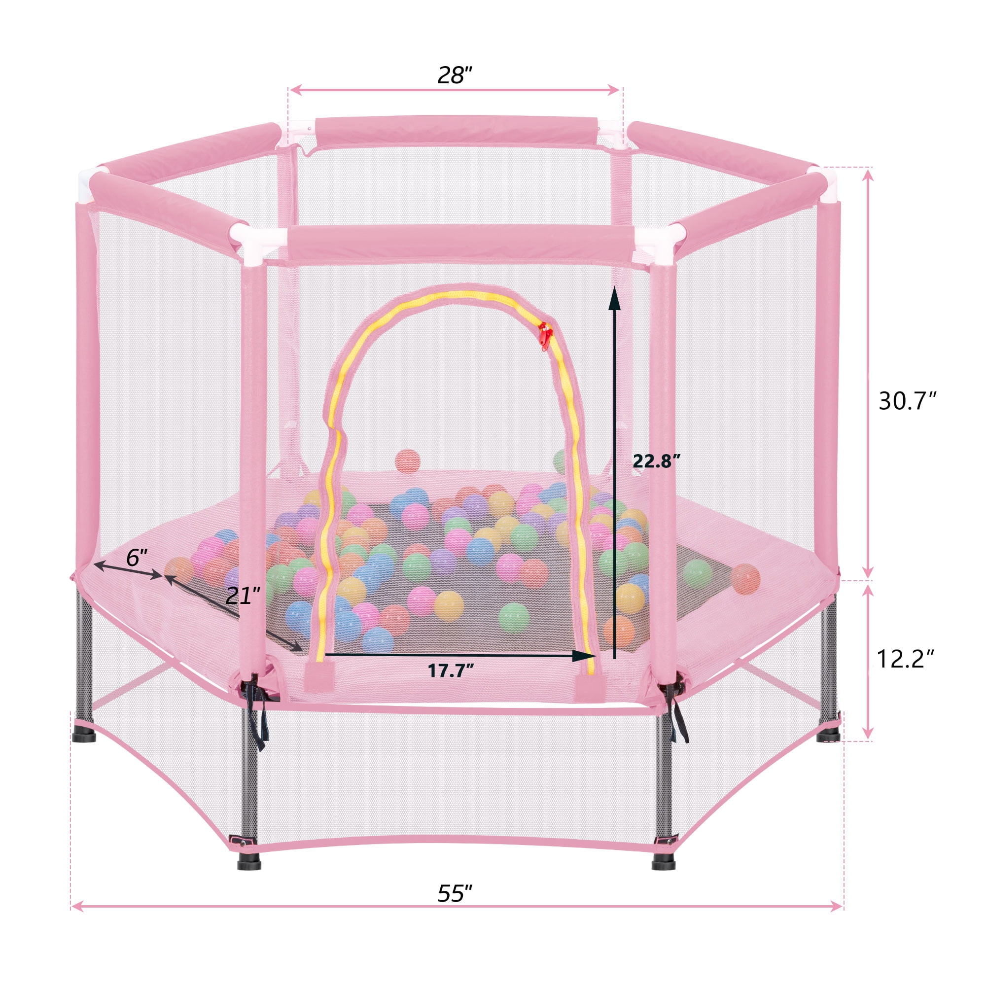 55" Toddler Trampoline with Safety Enclosure Net & Ocean Balls, Indoor Outdoor Mini Trampoline for Kids
