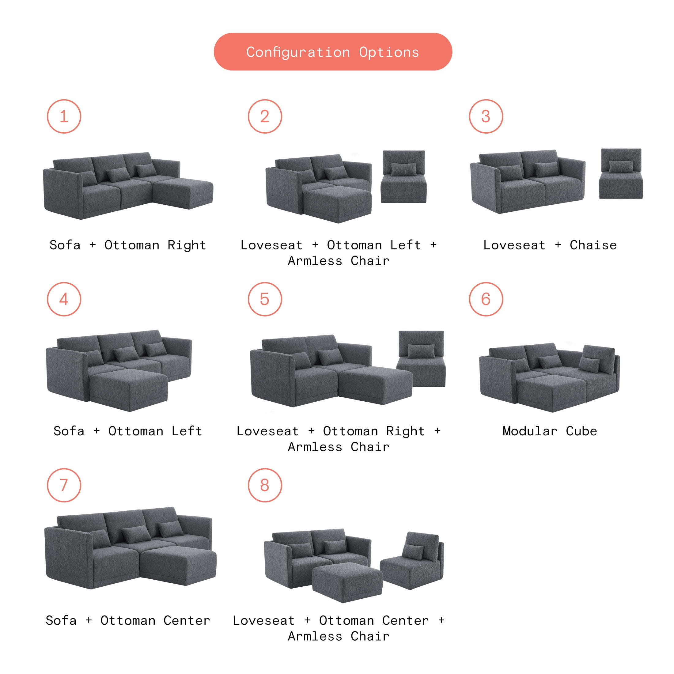 Beautiful Drew Modular Sectional Sofa with Ottoman by Drew Barrymore, Charcoal