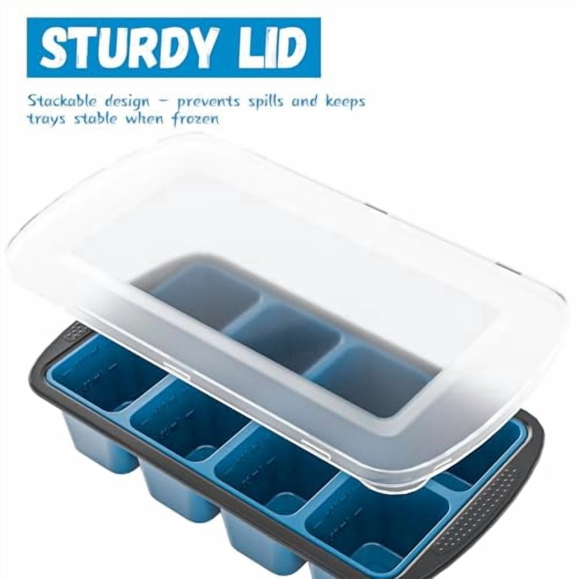 XL Silicone Ice Cube Tray with Lid for Freezer, 16 Large Half-Cube Molds, Heavy-Duty & Easy Release, Perfect for Whisky, Coffee, Herbs, Purees, 2-Pack