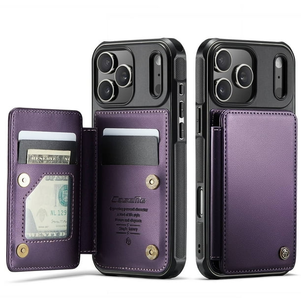 Funda para iPhone 17 Pro Max con tarjetero, tipo cartera para hombre y mujer con bloqueo RFID, de piel resistente, con cierre magnético y función atril, a prueba de golpes