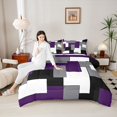 thumbnail image 4 of Homewish Modern Geometric Bedding Comforter Set,Patchwork Square Twin Comforter Sets,Purple White Gray Bedding Set For Men Women,Breathable Home Decor,2 Pieces, 4 of 8