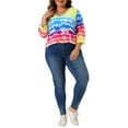 thumbnail image 2 of Agnes Orinda Women's Plus Size Tops Tie Dye Stripes V Neck 3/4 Sleeves Tunic Casual Blouses 6X Rainbow, 2 of 7