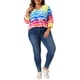 thumbnail image 2 of Tops de mujer plus size Agnes Orinda con rayas de teñido anudado, cuello en V, mangas 3/4, blusas casuales 4X arcoíris, 2 of 6